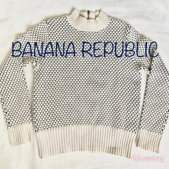 BR Honey Comb Mock Neck White Navy Sweater Cotton Wool blend Size S - Picture 9 of 9